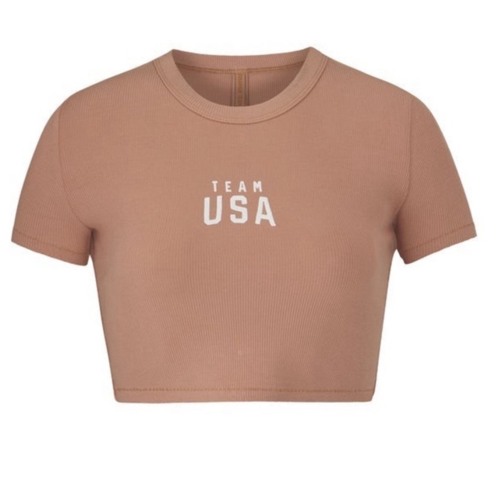 Skims Team USA Ribbed Cotton T Shirt